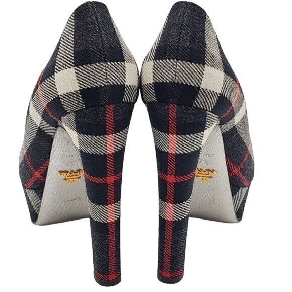 Prada Anthrocite Tartan Platform Heels, Prada Plaid Heels - Picture 3 of 8
